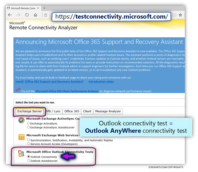 Using Exchange remote connectivity analyzer to verify Outlook AnyWhere connectivity -01